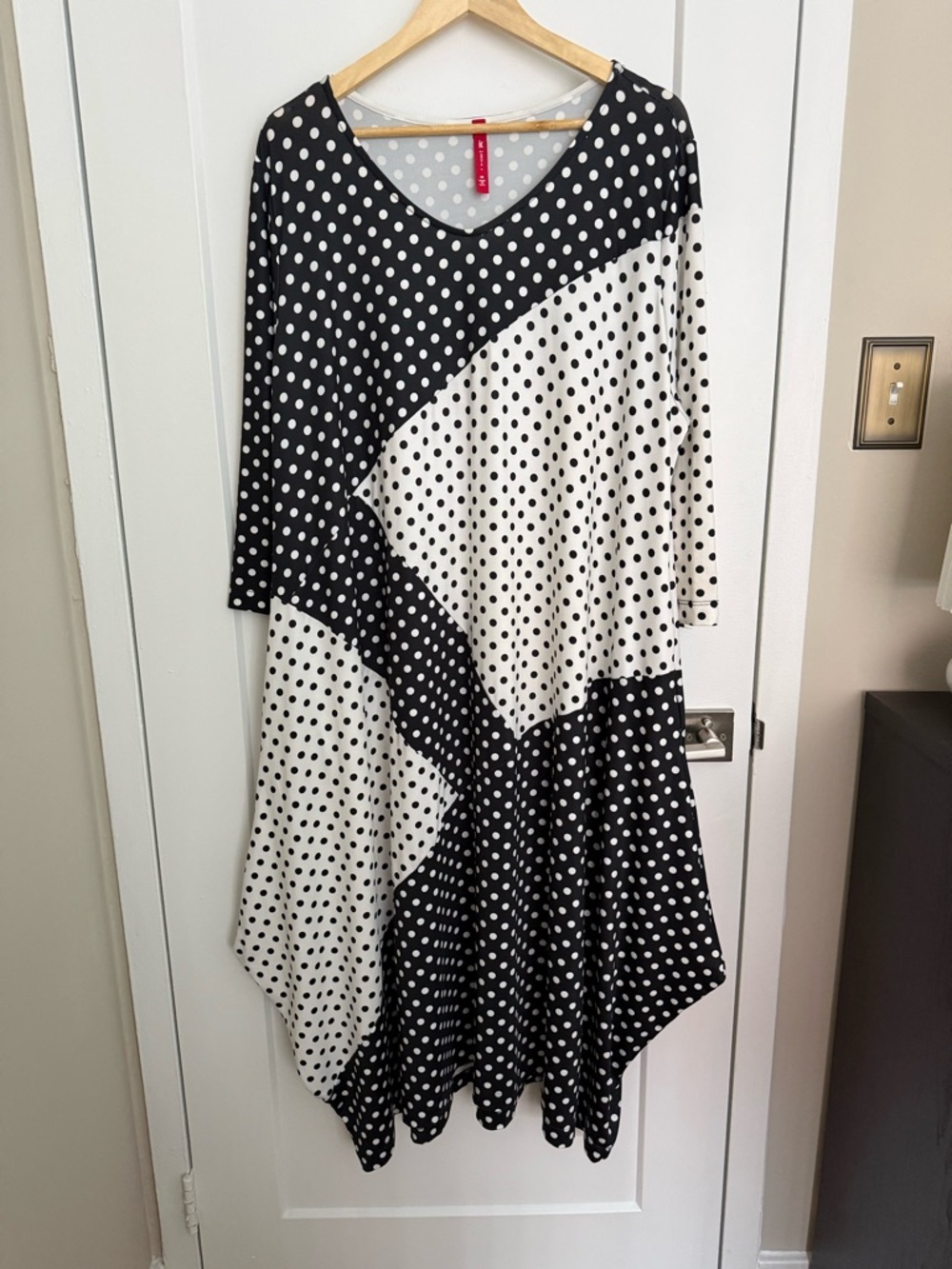IC by Connie K - Polka Dot Swing Dress - Black & White Colorblock - Picture 2 of 12